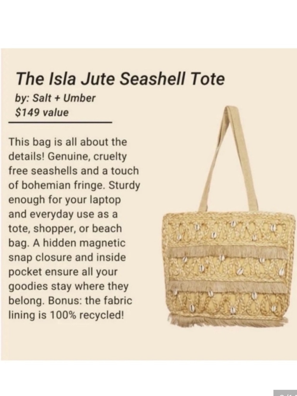 NWT- Salt + Umber Jute Seashell  Woven Tote - Picture 6 of 16